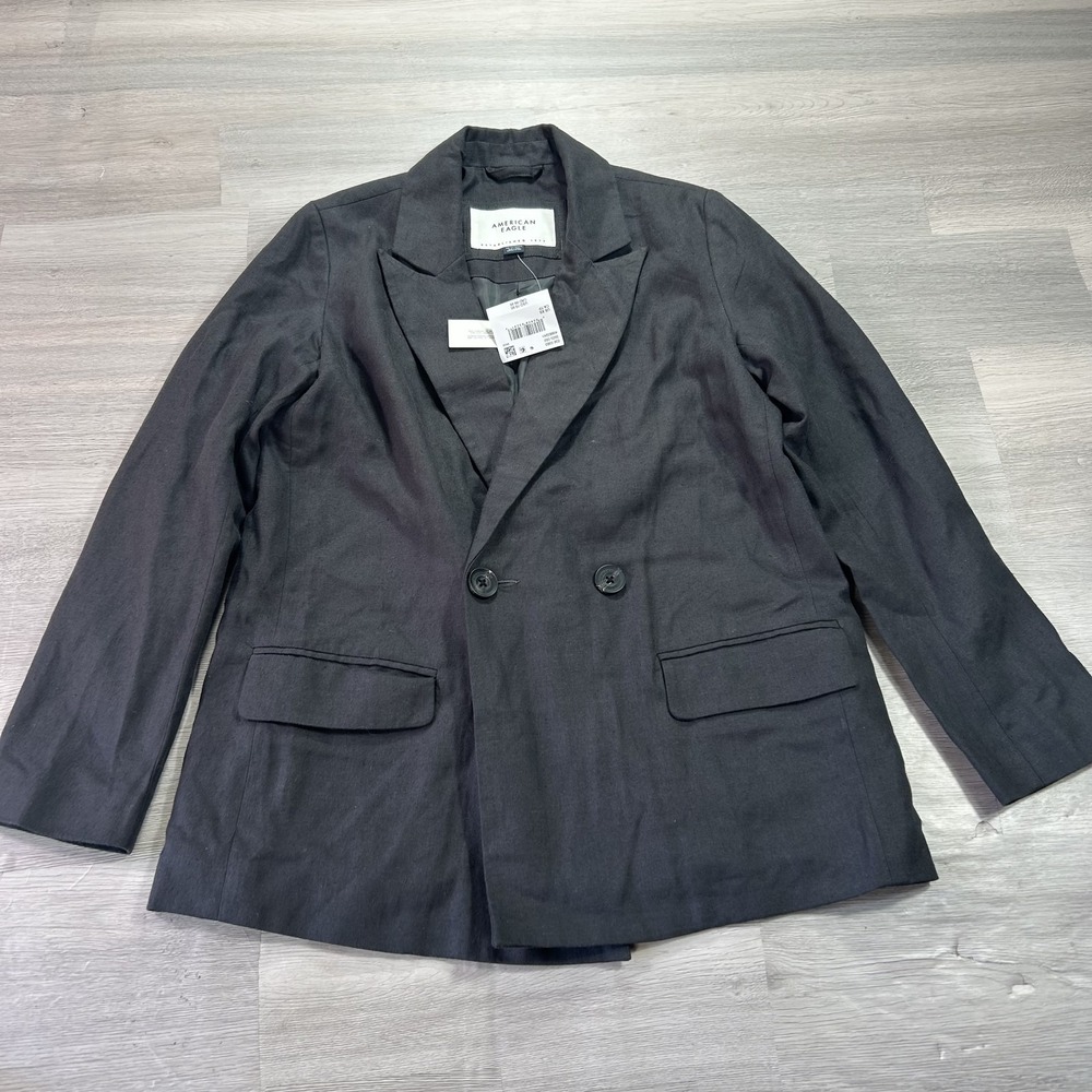 NEW American Eagle Blazer Womens XS Gray Lined Two Button Suit Jacket Office